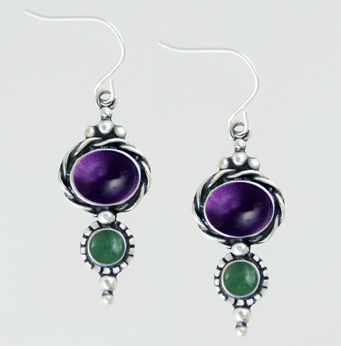 Sterling Silver Drop Dangle Earrings With Amethyst And Jade